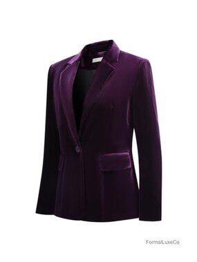 Women's Velvet Blazer Slim Fit 1 Button Notched Lapel Office Suit Jacket